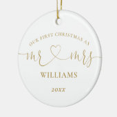 Mr Mrs Goud Hart Script Onze Eerste Kerstmis Keramisch Ornament (Links)