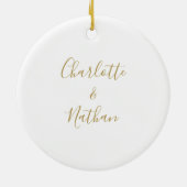 Mr Mrs Goud Hart Script Onze Eerste Kerstmis Keramisch Ornament (Achterkant)