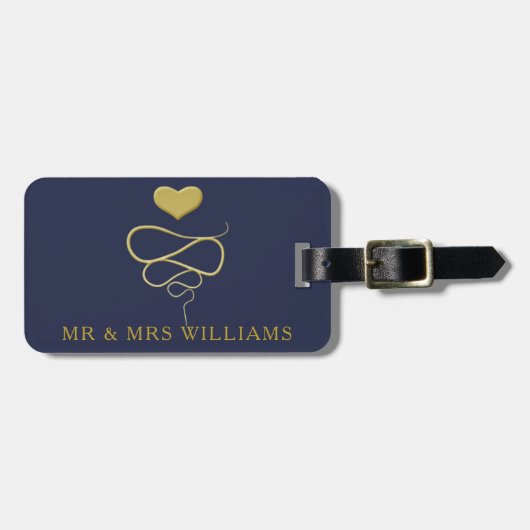 Mr & Mrs. | Goud Ornament | Gepersonaliseerde mari Bagagelabel (Voorkant horizontaal)