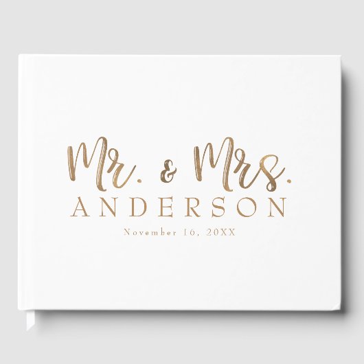 MR. & MRS. Goud Script Typografie Modern Minimaal Gastenboek (Voorkant)
