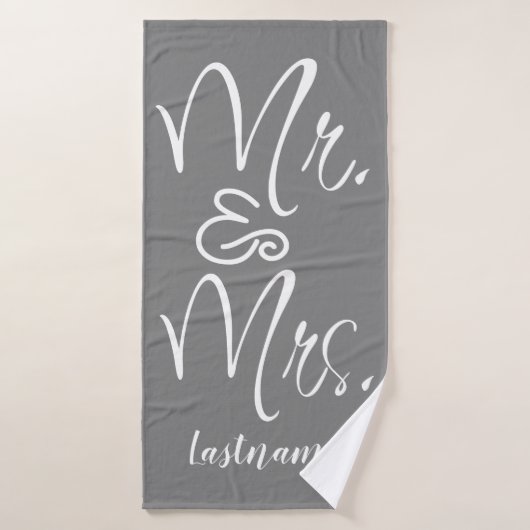 Mr. & Mrs Gray Script Custom Wedding Bath Towel Badhanddoek (Badhanddoek)