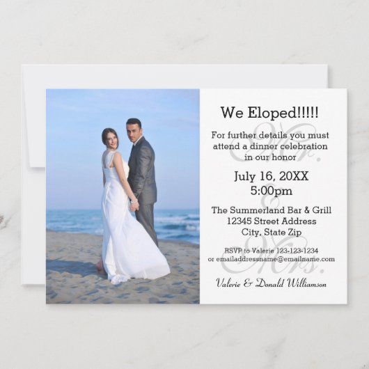 Mr. & Mrs Gray We Eloped - Fotoaankondiging Kaart (Voorkant)