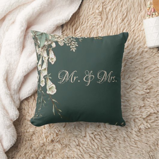 Mr. & Mrs Green Floral Script Elegant Wedding Kussen (Deken)