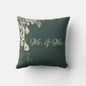 Mr. & Mrs Green Floral Script Elegant Wedding Kussen (Achterkant)
