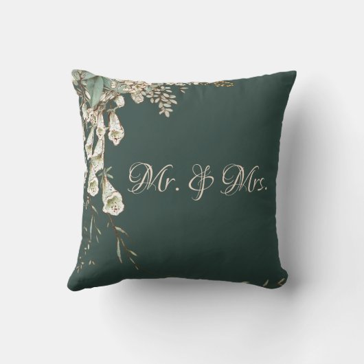 Mr. & Mrs Green Floral Script Elegant Wedding Kussen (Achterkant)