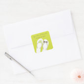 Mr & Mrs Green Flowers Teenslippers Strand Bruilof Vierkante Sticker (Envelop)