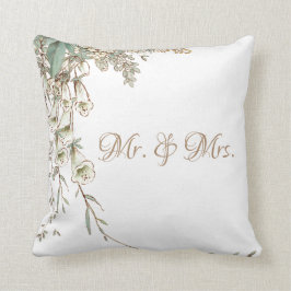 Mr. & Mrs Greenery Floral Script Elegant Wedding Kussen