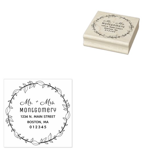 Mr & Mrs Greenery Krans retouradres Rubberstempel (Gestempeld)