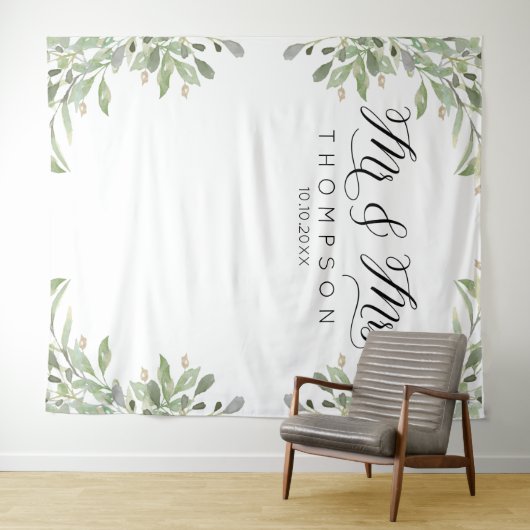 Mr & Mrs Greenery trouwbanner Wandkleed (In Situ (horizontaal))