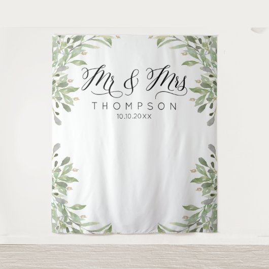 Mr & Mrs Greenery trouwbanner Wandkleed (Voorkant)