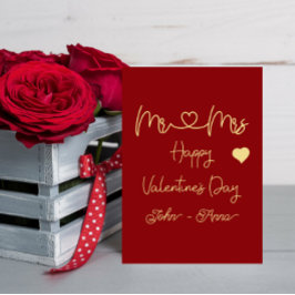 Mr & Mrs Happy Valentine's Day Flat Holiday Card Feestdagenkaart