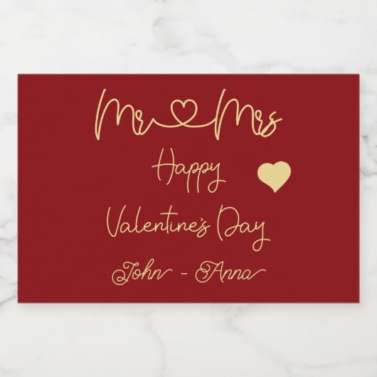 Mr & Mrs Happy Valentine's Day Sparkling Wijnetiket (Enkel label)