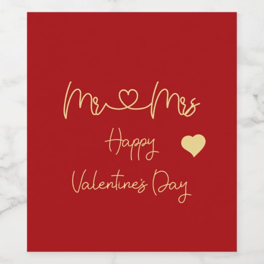 Mr & Mrs Happy Valentine's Day Wijn Etiket (Enkel label)