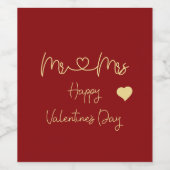Mr & Mrs Happy Valentine's Day Wijn Etiket (Enkel label)