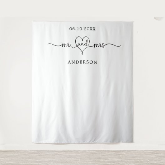 Mr. Mrs hart foto achtergrond bruiloft Wandkleed (Voorkant)