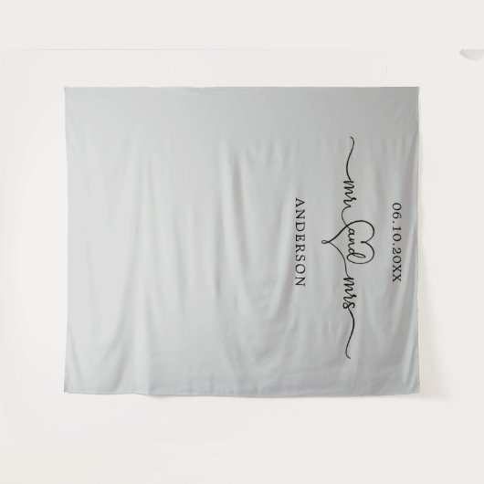 Mr. Mrs hart foto licht grijs bruiloft Wandkleed (Voorkant (horizontaal))