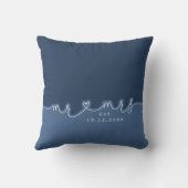 Mr Mrs Hart Script Stof Blauw Trouwkussen Kussen (Achterkant)