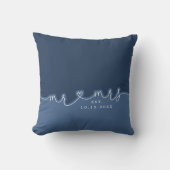 Mr Mrs Hart Script Stof Blauw Trouwkussen Kussen (Voorkant)