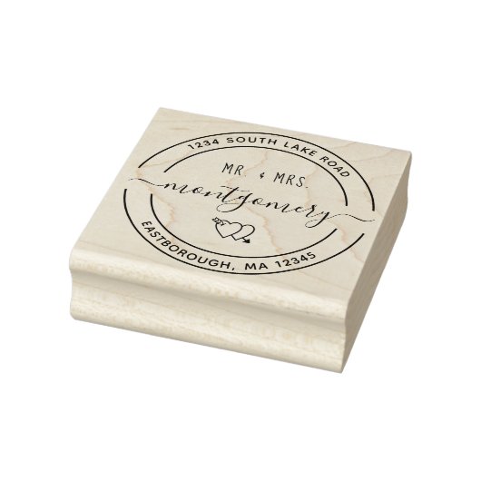 Mr & Mrs Heart 10 Aangepaste Ronde Retouradres Rubberstempel (Stempel)