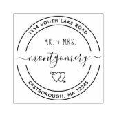 Mr & Mrs Heart 10 Aangepaste Ronde Retouradres Rubberstempel (Afrduk)