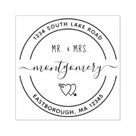 Mr & Mrs Heart 10 Aangepaste Ronde Retouradres Rubberstempel