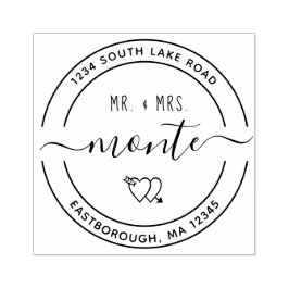 Mr & Mrs Heart 5 Aangepaste Ronde Retouradres Rubberstempel