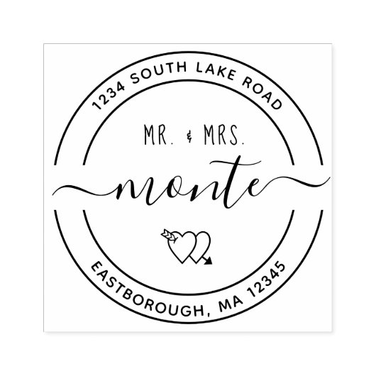 Mr & Mrs Heart 5 Aangepaste Ronde Retouradres Rubberstempel (Afrduk)