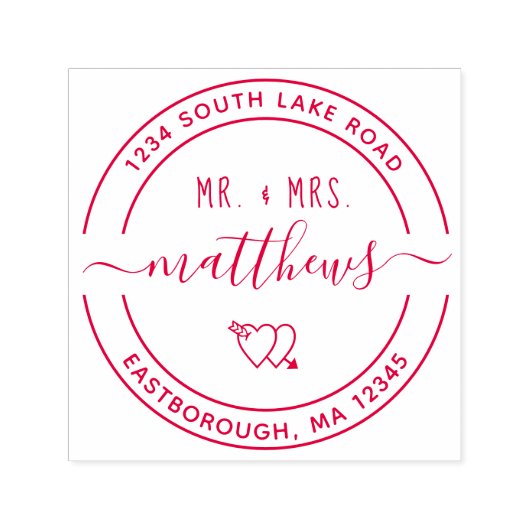 Mr & Mrs Heart 8 Aangepaste Ronde Retouradres Zelfinktende Stempel (Design)