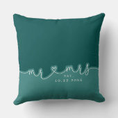 Mr. Mrs. Heart Script Blauwgroen Groen Trouwkussen Kussen (Achterkant)