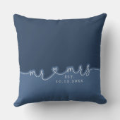 Mr Mrs Heart Script Dusty Blue Wedding Pillow Kussen (Achterkant)