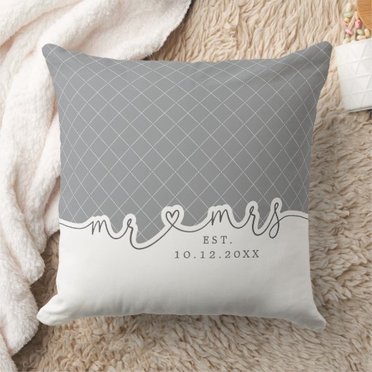 Mr Mrs Heart Script Grijs Wit Trouwkussen Kussen (Deken)