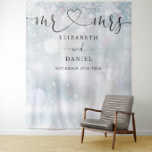 Mr. Mrs Heart Script Winter bruiloft foto achtergr Wandkleed (In situ)