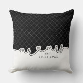 Mr Mrs Heart Script Zwart Wit Trouwkussen Kussen (Voorkant)