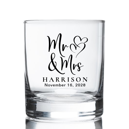 Mr Mrs Hearts bruid bruidegom bruiloft Whisky Glas