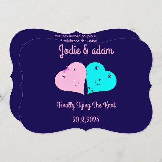 Mr & Mrs Hearts uitnodiging (Voorkant / Achterkant)