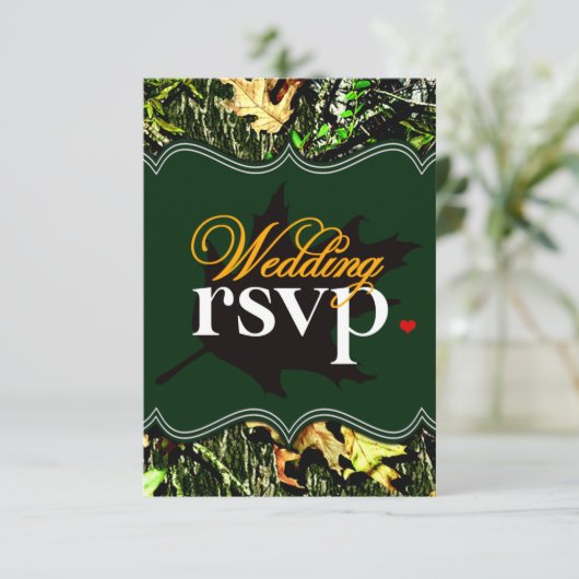 Mr & Mrs Hunting Camo Green Wedding RSVP-kaarten RSVP Kaartje (Staand voorkant)