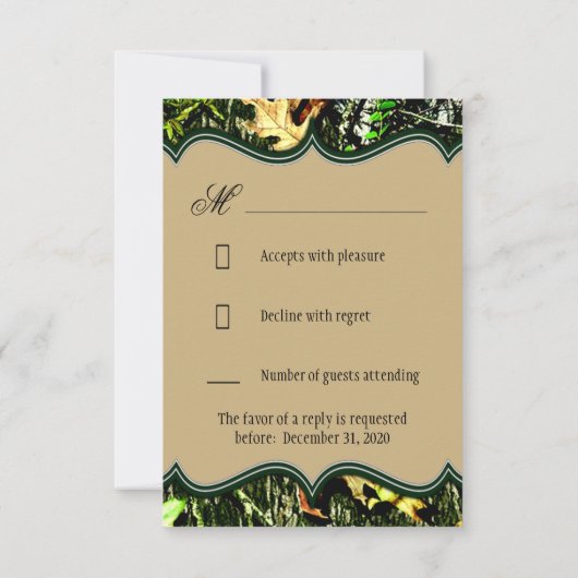 Mr & Mrs Hunting Camo Green Wedding RSVP-kaarten RSVP Kaartje (Achterkant)