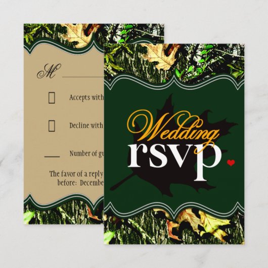Mr & Mrs Hunting Camo Green Wedding RSVP-kaarten RSVP Kaartje (Voorkant / Achterkant)