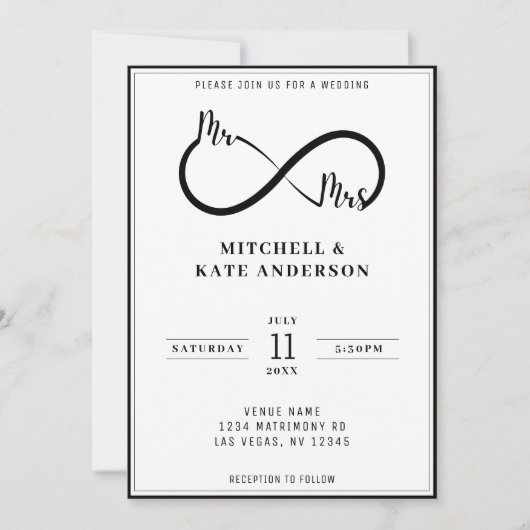 Mr & Mrs Infinity Symbool Bruiloft Kaart (Voorkant)