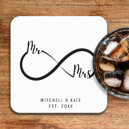 Mr & Mrs Infinity Symbool Bruiloft Kartonnen Onderzetters