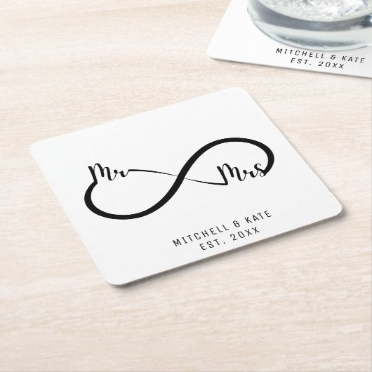 Mr & Mrs Infinity Symbool Bruiloft Kartonnen Onderzetters (Schuin)