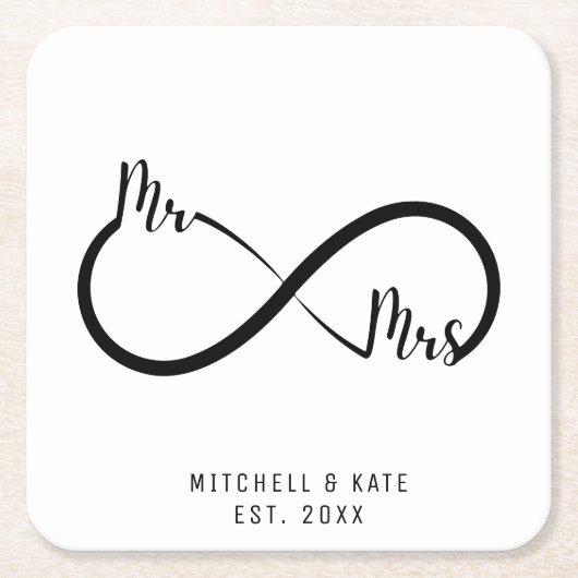 Mr & Mrs Infinity Symbool Bruiloft Kartonnen Onderzetters (Voorkant)