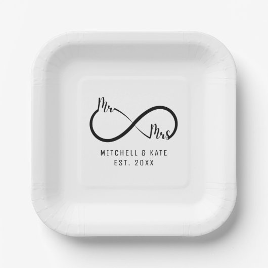 Mr & Mrs Infinity Symbool Bruiloft Papieren Bordje (Voorkant)