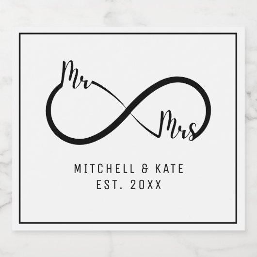 Mr & Mrs Infinity Symbool Bruiloft Sparkling Wijnetiket (Enkel label)