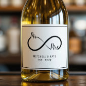 Mr & Mrs Infinity Symbool Bruiloft Sparkling Wijnetiket