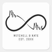 Mr & Mrs Infinity Symbool Bruiloft Vierkante Sticker (Voorkant)
