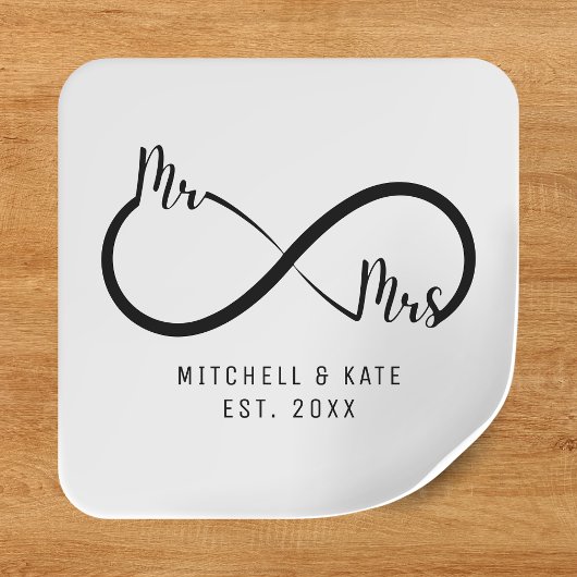Mr & Mrs Infinity Symbool Bruiloft Vierkante Sticker
