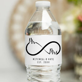 Mr & Mrs Infinity Symbool Bruiloft Waterfles Etiket