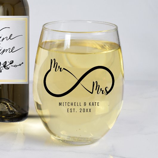 Mr & Mrs Infinity Symbool Bruiloft Wijnglas Zonder Voet