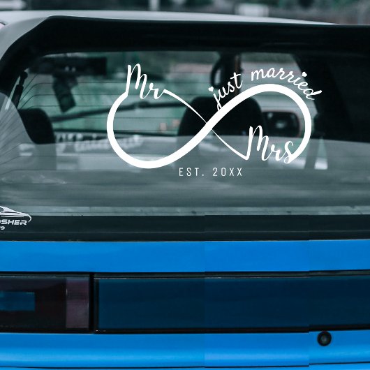 Mr & Mrs Infinity Symbool Gehuwd Trouwauto Raamsticker